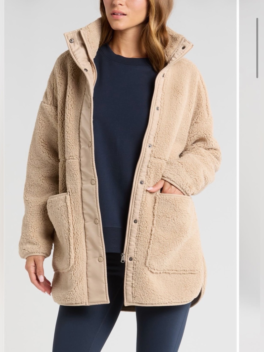 Zella Cozy Faux Shearling Jacket in Tan Taupe - XL